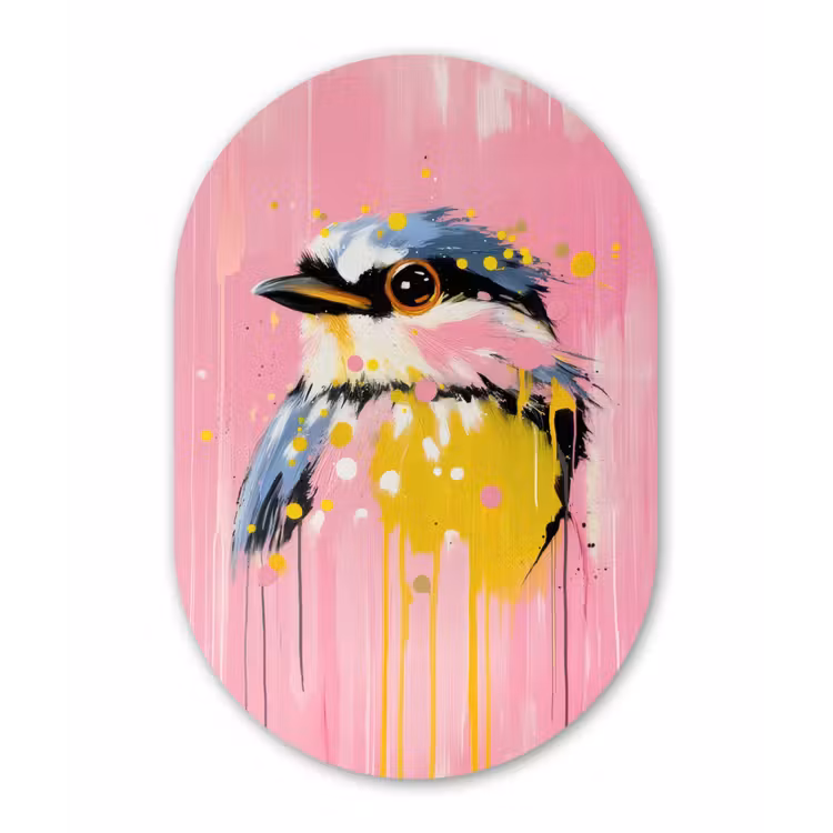 Muurovaal aluminium - Vogel - Roze - Geel - Blauw — 1