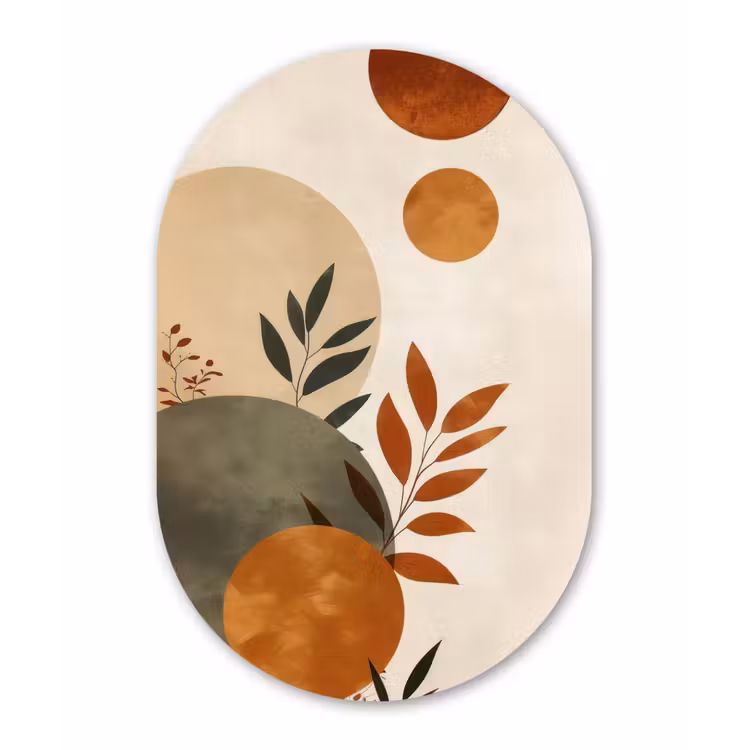 Muurovaal aluminium - Vormen - Rond - Bladeren - Beige — 1