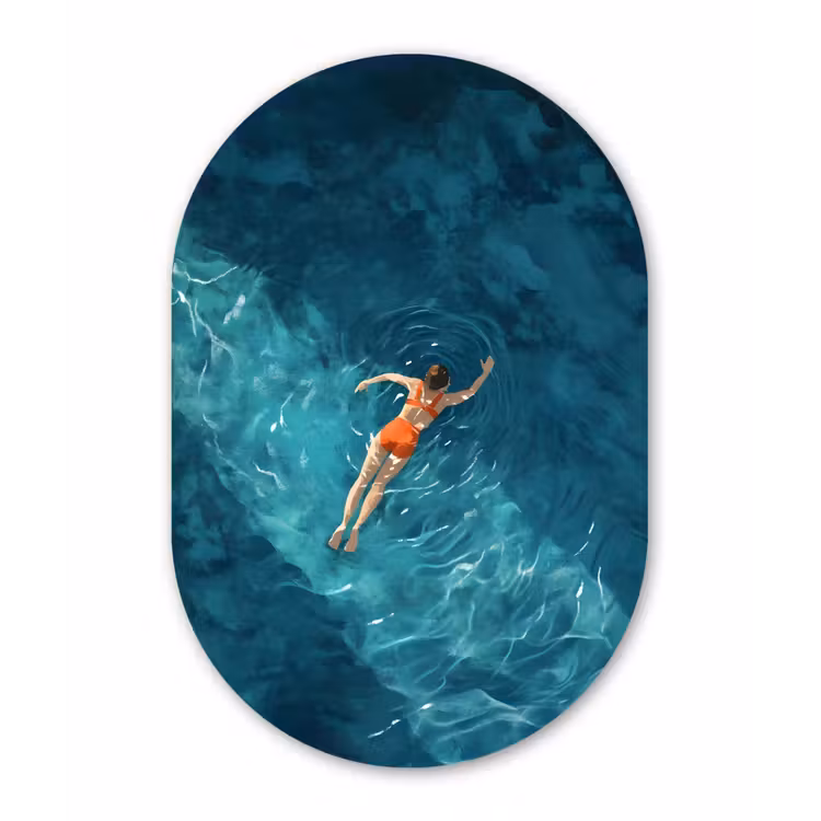 Muurovaal aluminium - Vrouw - Water - Bikini - Oranje — 1