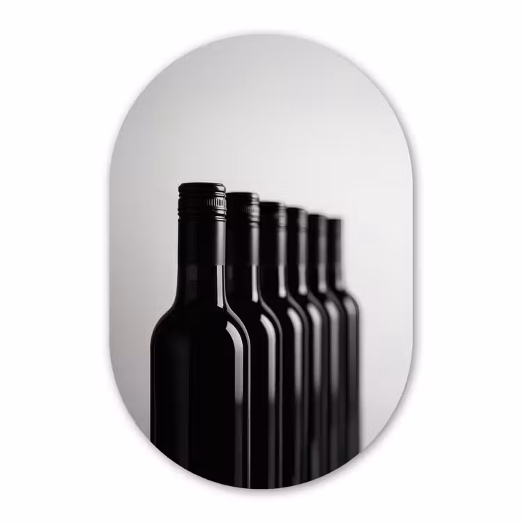 Muurovaal aluminium - Wijnflessen - Zwart - Minimalistisch — 1