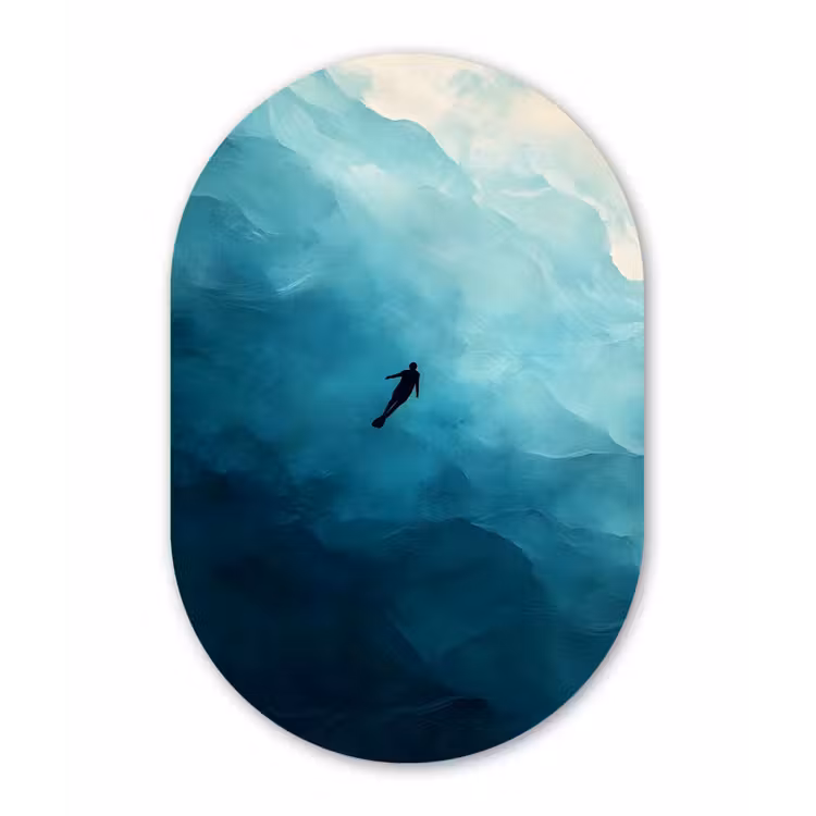 Muurovaal aluminium - Zee - Silhouet - Abstract - Blauw — 1