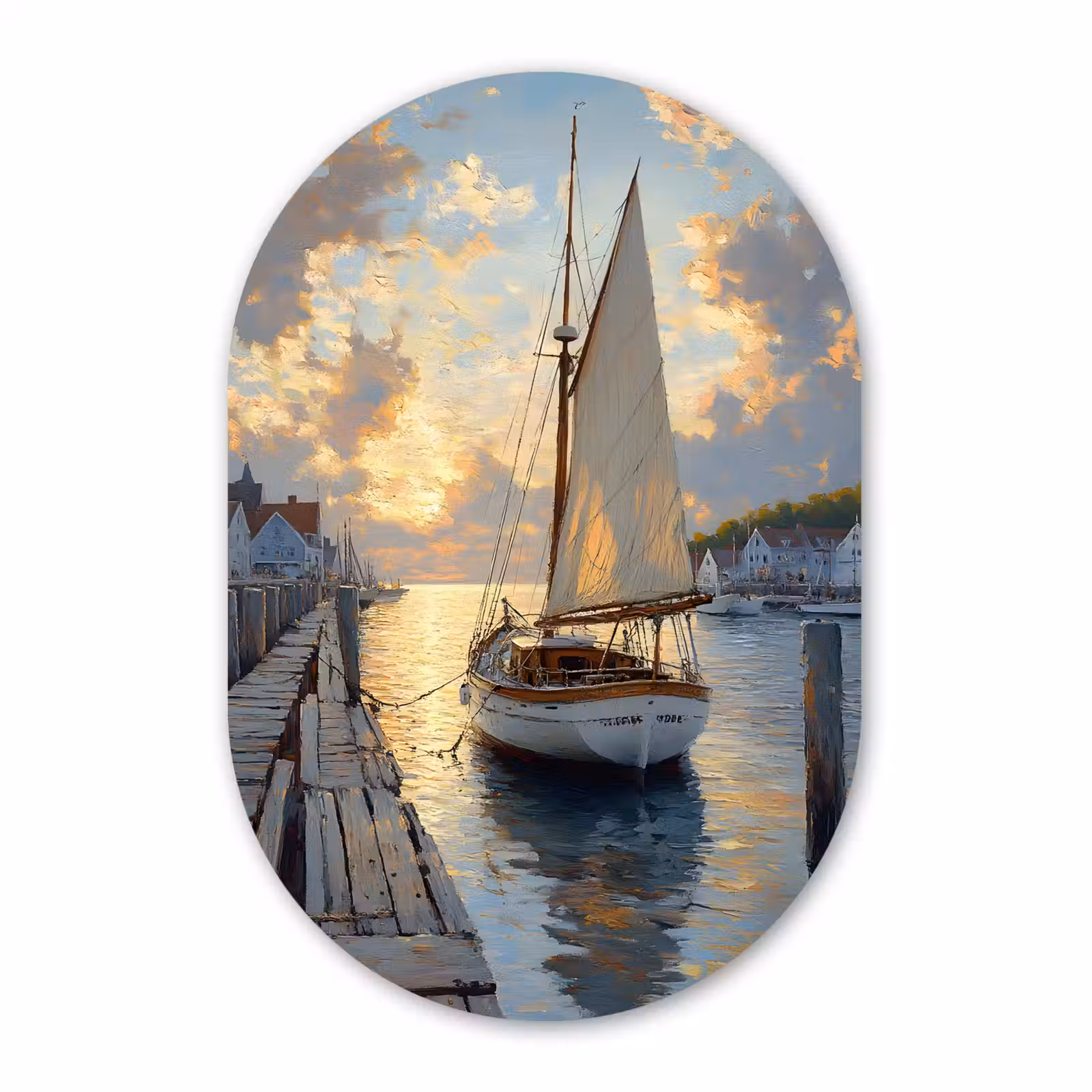 Muurovaal aluminium - Zeilboot - Zon - Pier - Hout — 1