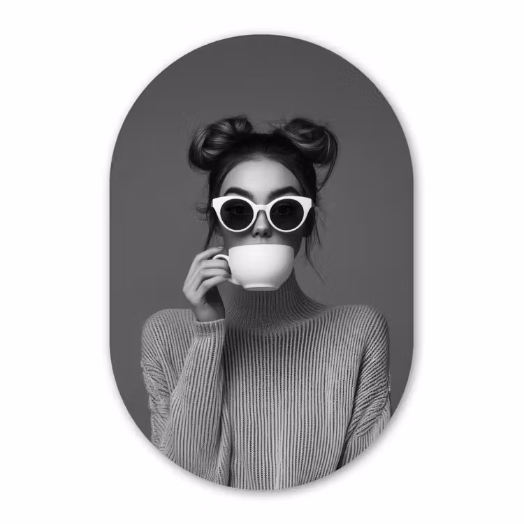 Muurovaal aluminium - Vrouw - Koffie - Zwart - Wit — 1
