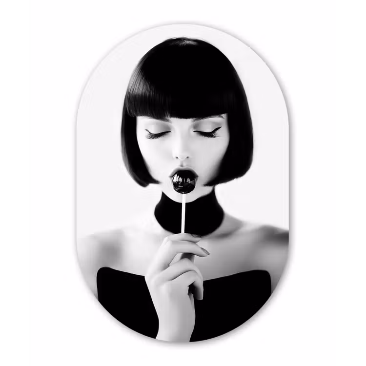 Muurovaal aluminium - Vrouw - Lolly - Zwart - Wit — 1