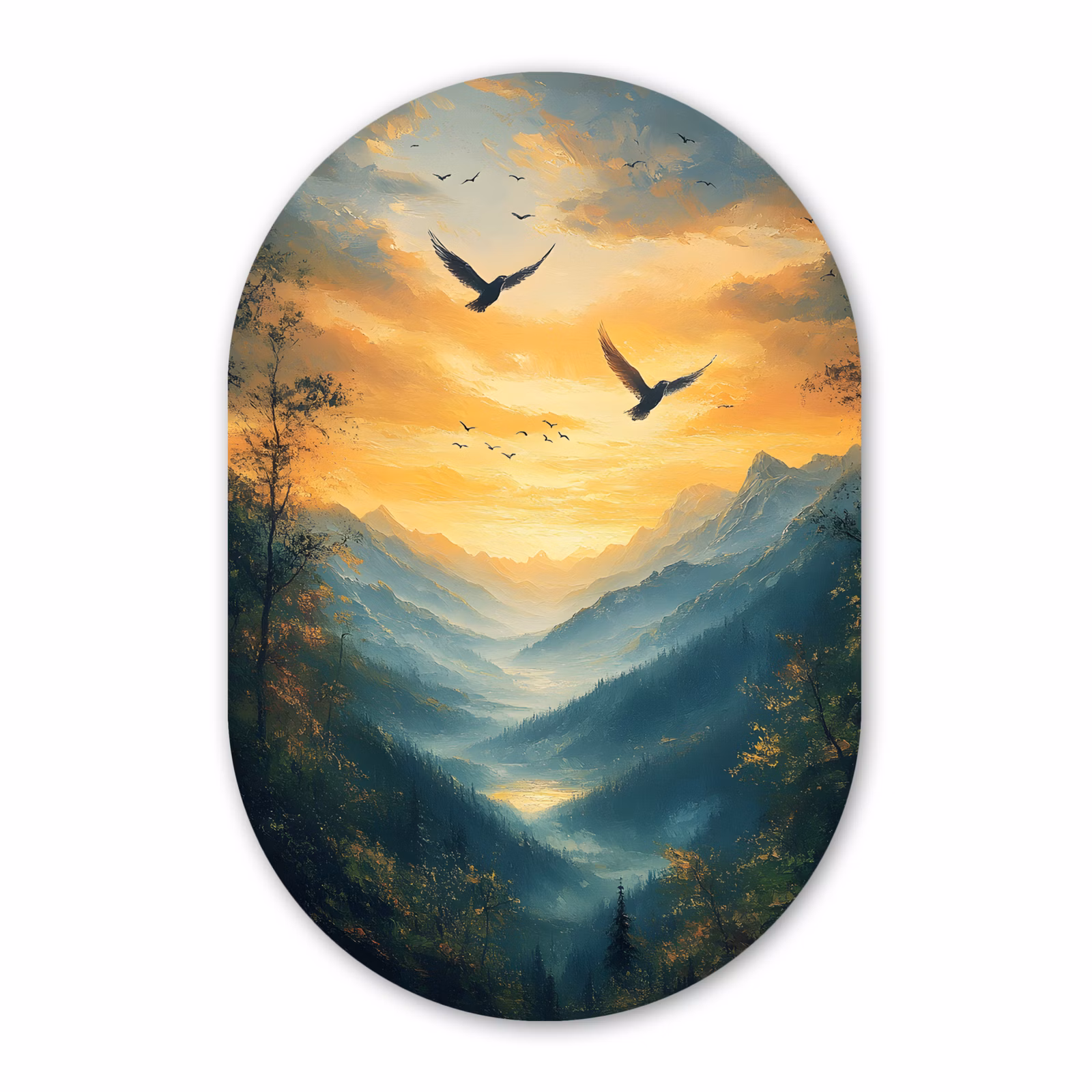 Muurovaal aluminium - Vogels - Zon - Bomen - Groen — 1