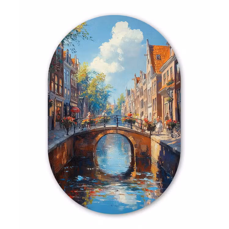Muurovaal aluminium - Stad - Gracht - Zon - Fietsen — 1