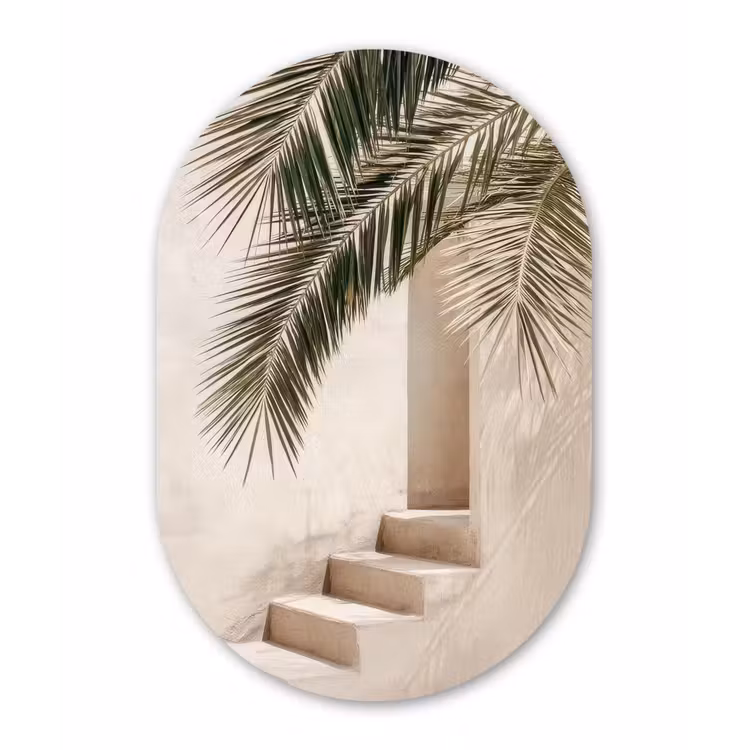 Muurovaal aluminium - Palmboom - Schaduw - Trap - Beige — 1