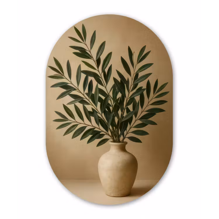 Muurovaal aluminium - Vaas - Olijftakken - Bladeren - Beige — 1