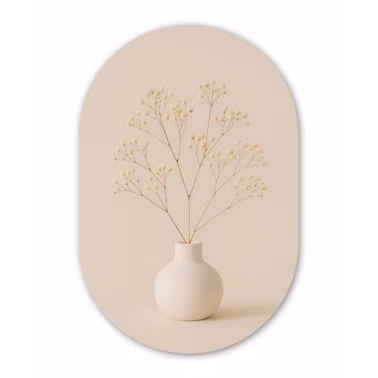 Muurovaal aluminium - Vaas - Takken - Bloemetjes - Wit — 1