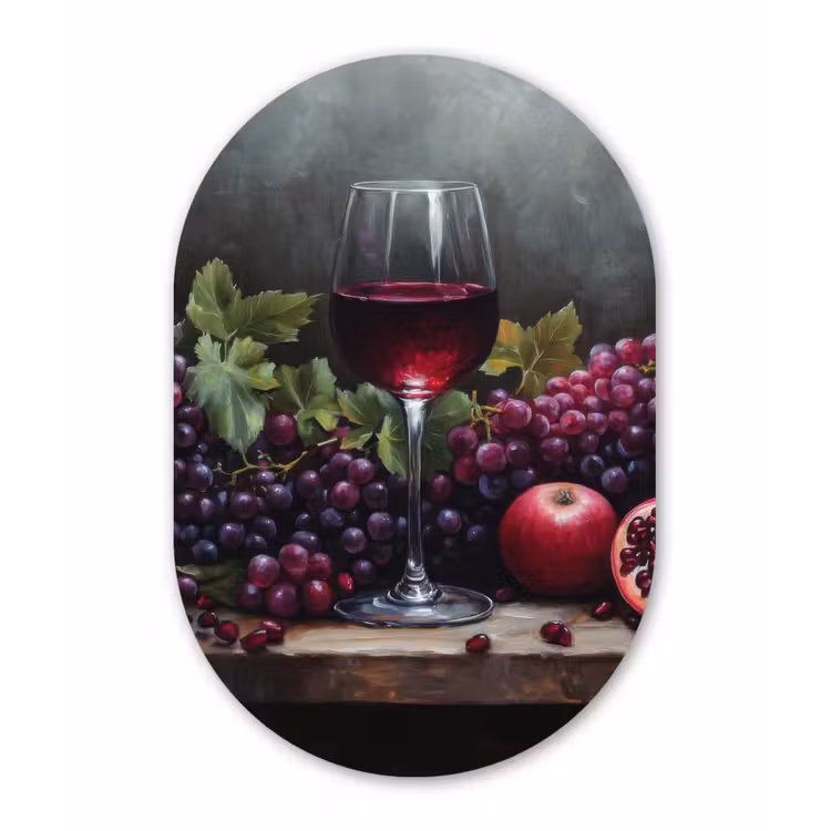 Muurovaal aluminium - Wijn - Fruit - Stilleven — 1