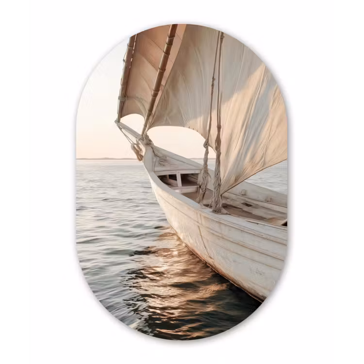 Muurovaal aluminium - Zeilboot - Zee - Beige - Zon — 1
