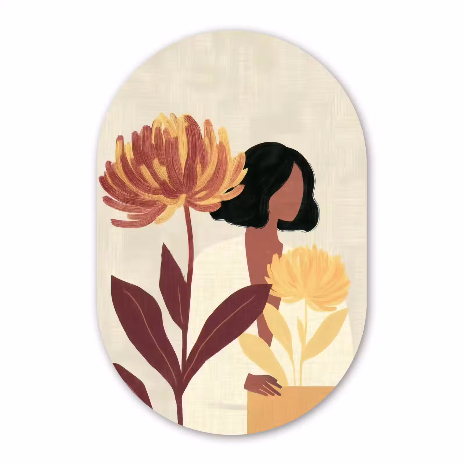 Muurovaal aluminium - Vrouw - Minimalistisch - Bloem — 1