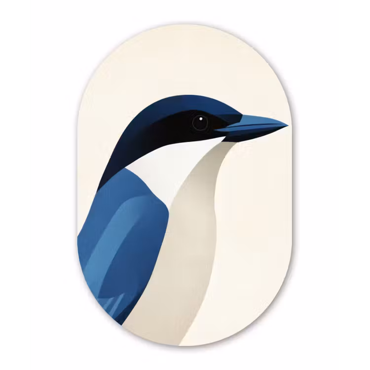 Muurovaal aluminium - Illustratie - Blauw - Vogel — 1