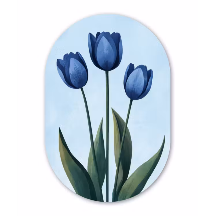 Muurovaal aluminium - Tulpen - Blauw - Bladeren — 1