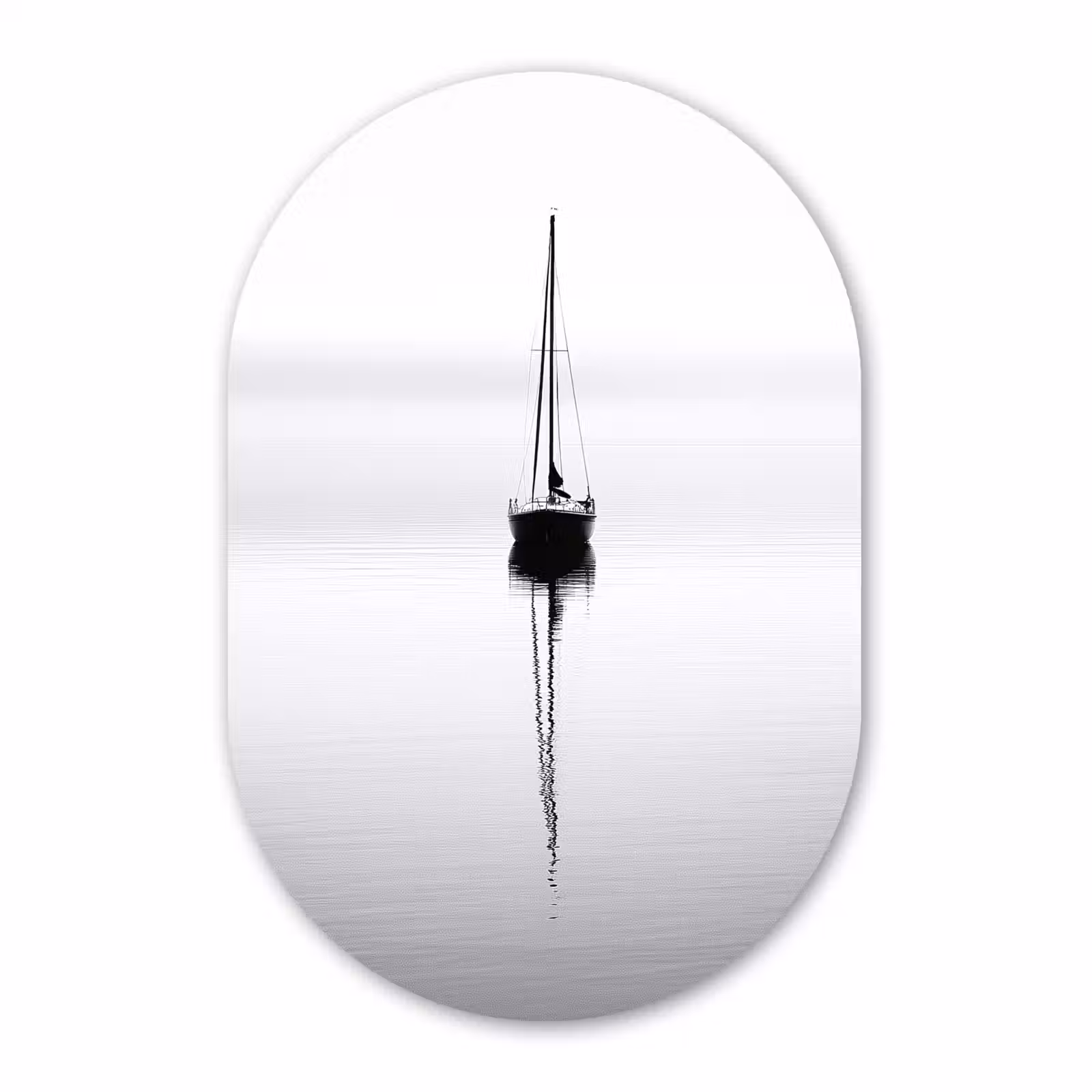 Muurovaal aluminium - Zeilboot - Zwart - Water - Silhouet — 1