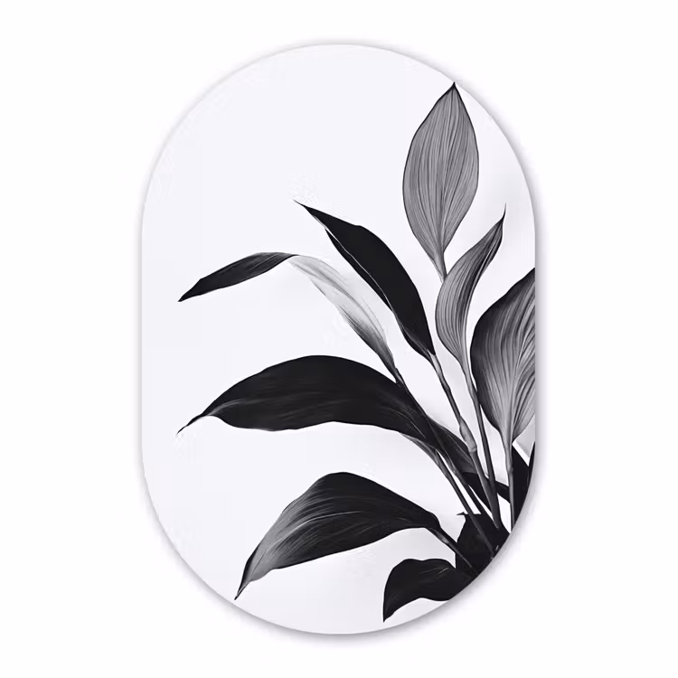 Muurovaal aluminium - Plant - Bladeren - Minimalistisch - Zwart — 1