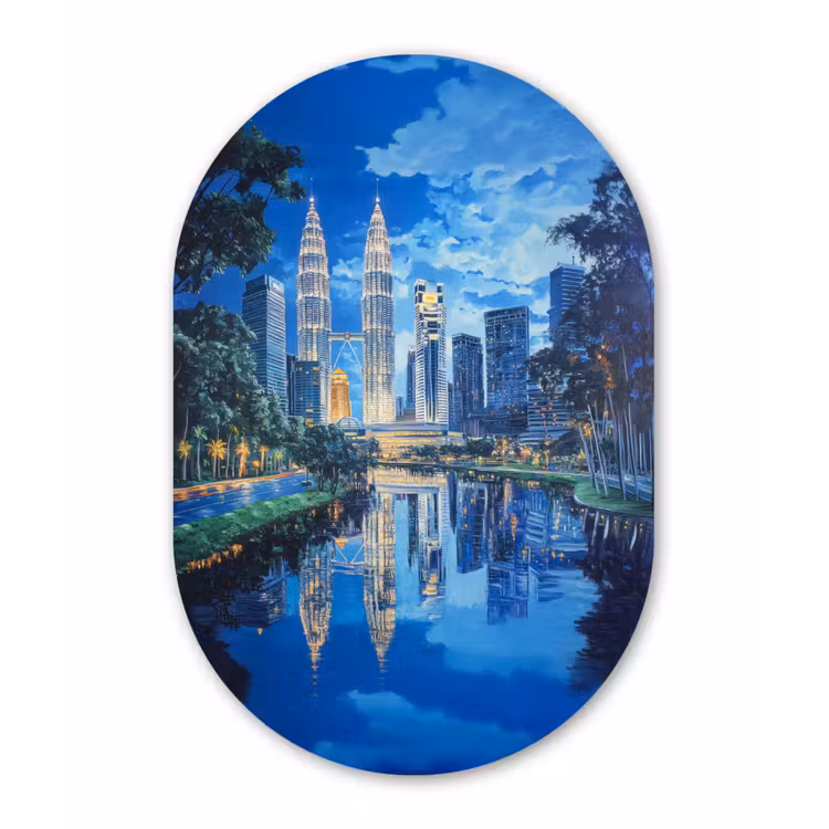 Muurovaal aluminium - Stad Kuala Lumpur - Skyline - Wolkenkrabbers - Water — 1