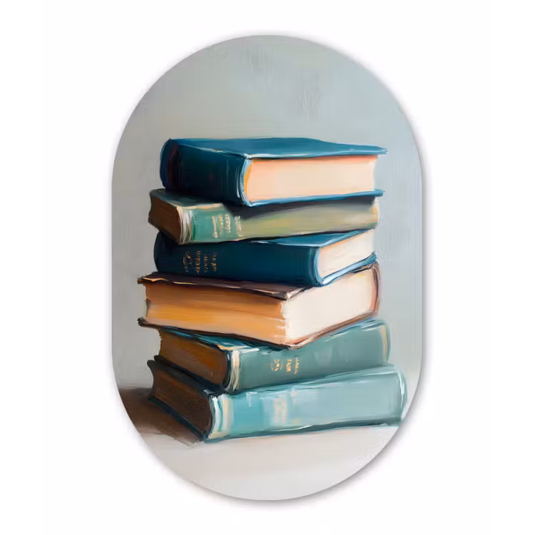 Muurovaal aluminium - Stapel - Boeken - Groen - Daglicht — 1