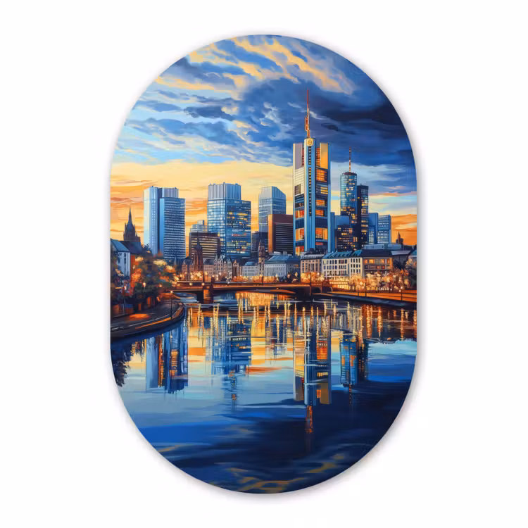 Muurovaal aluminium - Zonsondergang Frankfurt - Stad - Skyline - Water — 1