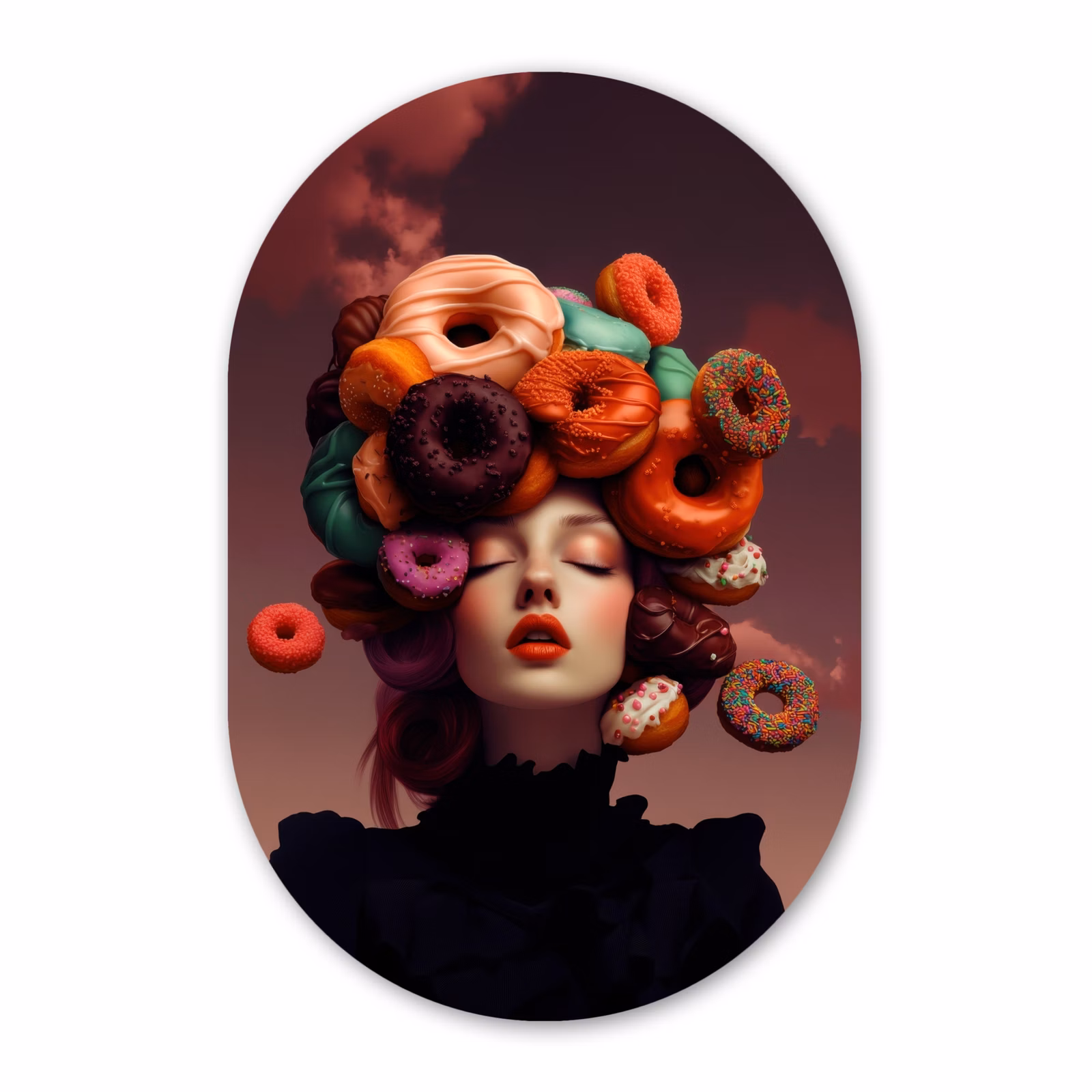 Muurovaal aluminium - Vrouw - Donuts - Kleurrijk — 1