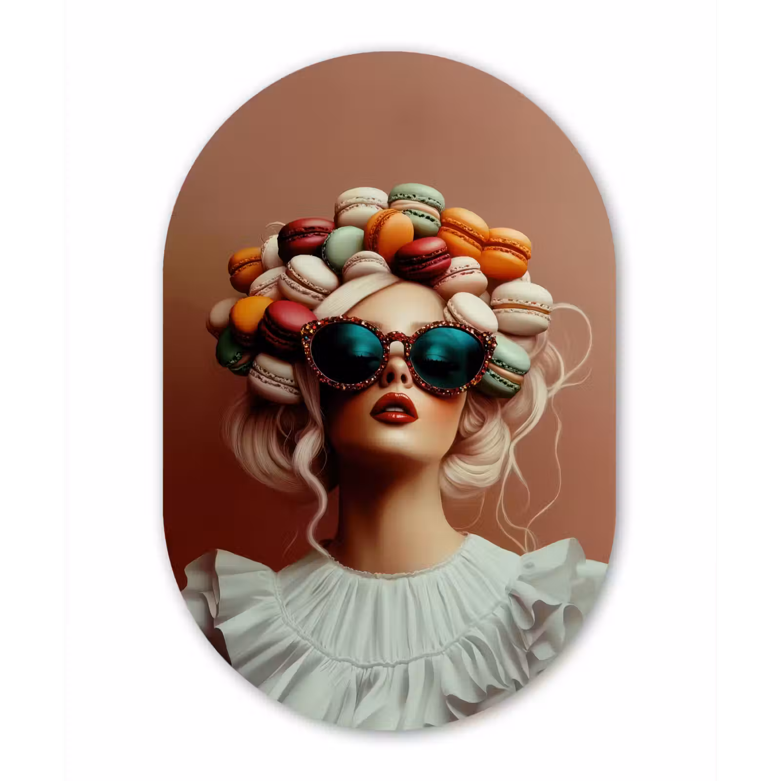 Muurovaal aluminium - Vrouw - Macarons - Bril — 1