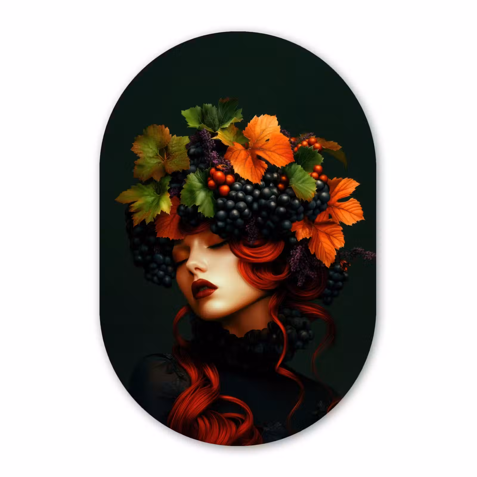 Muurovaal aluminium - Vrouw - Rood - Groen - Druiven — 1