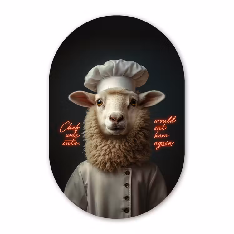 Muurovaal aluminium - Schaap - Kokskleding - Neon - Quote — 1