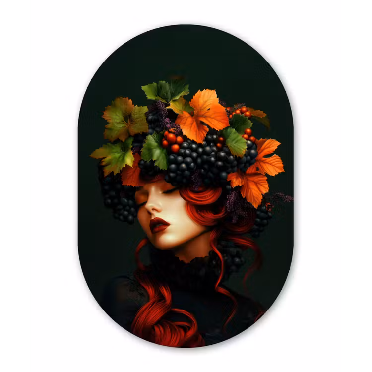 Muurovaal aluminium - Vrouw - Rood - Groen - Druiven — 1