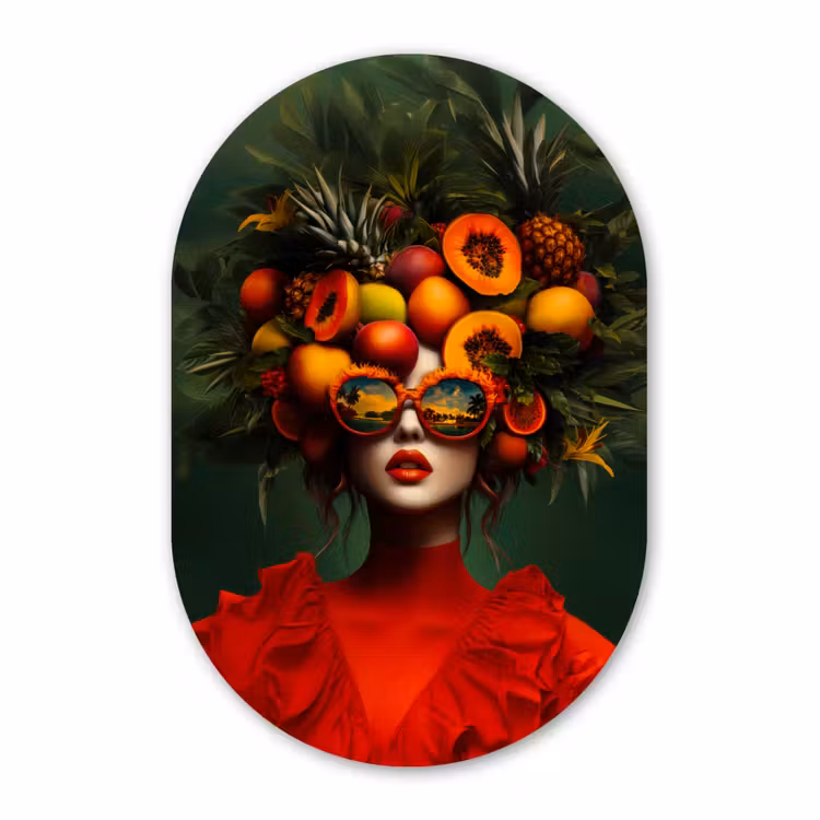 Muurovaal aluminium - Vrouw - Vruchten - Papaja - Ananas — 1