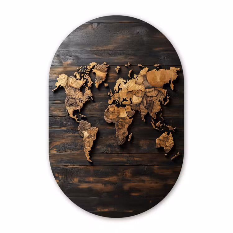 Muurovaal aluminium - Wereldkaart -  Hout - Mozaïek — 1