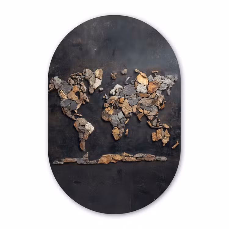 Muurovaal aluminium - Wereldkaart - Stenen - Realistisch — 1