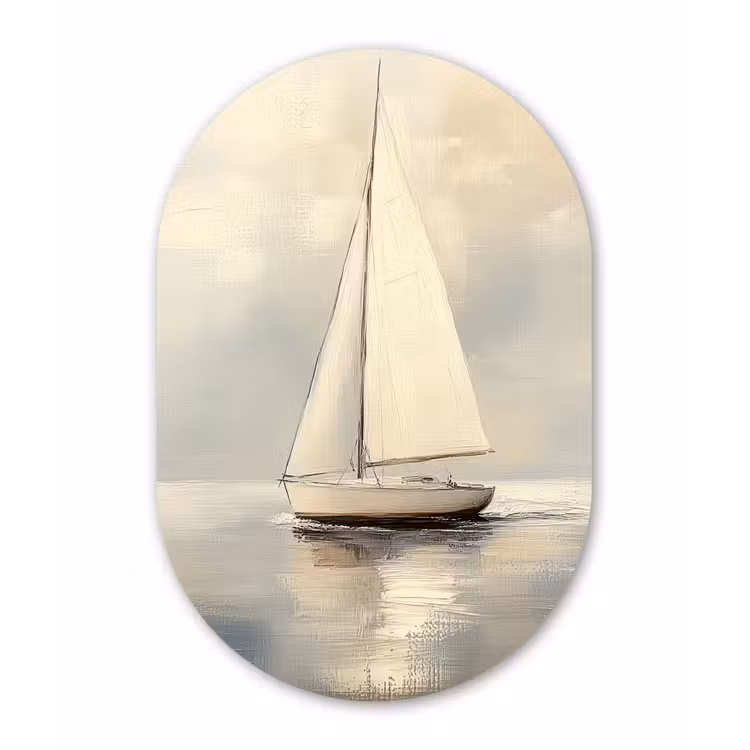 Muurovaal aluminium - Zeilschip - Zee - Bewolkt — 1