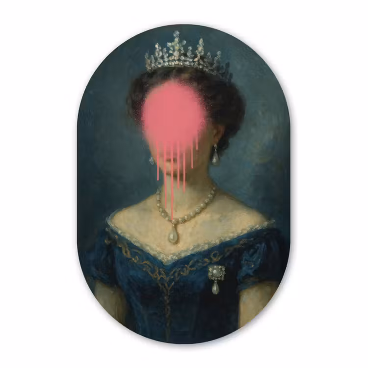 Muurovaal aluminium - Kroon - Roze druipend verf - Portret — 1