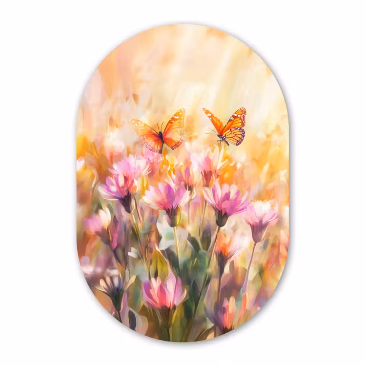 Muurovaal aluminium - Vlinders - Oranje - Bloemen — 1