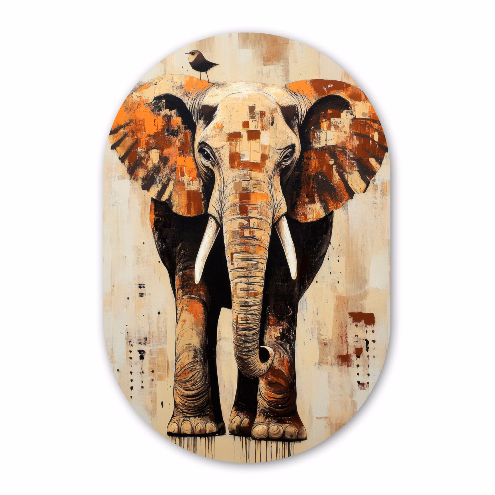 Muurovaal aluminium - Olifant - Slurf - Mozaïek - Abstract — 1
