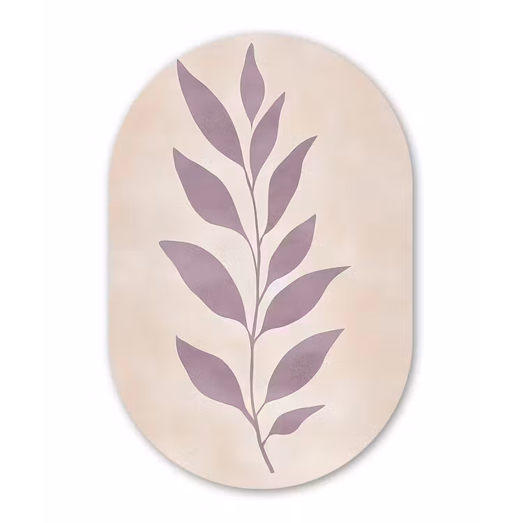 Muurovaal aluminium - Tak - Bladeren - Minimalistisch - Beige — 1