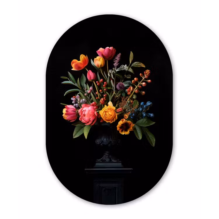 Muurovaal aluminium - Tulpen - Bessen - Boeket - Vaas — 1