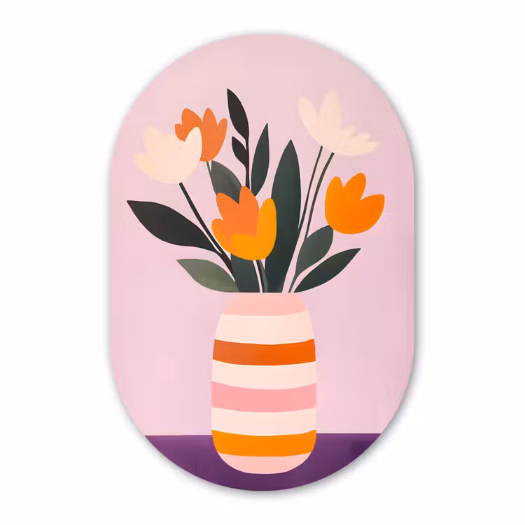 Muurovaal aluminium - Tulpen - Vaas - Strepen - Paars — 1