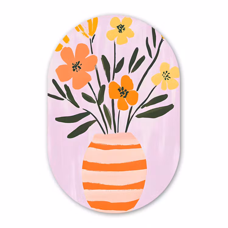 Muurovaal aluminium - Vaas - Gestreept - Bloemen - Oranje — 1