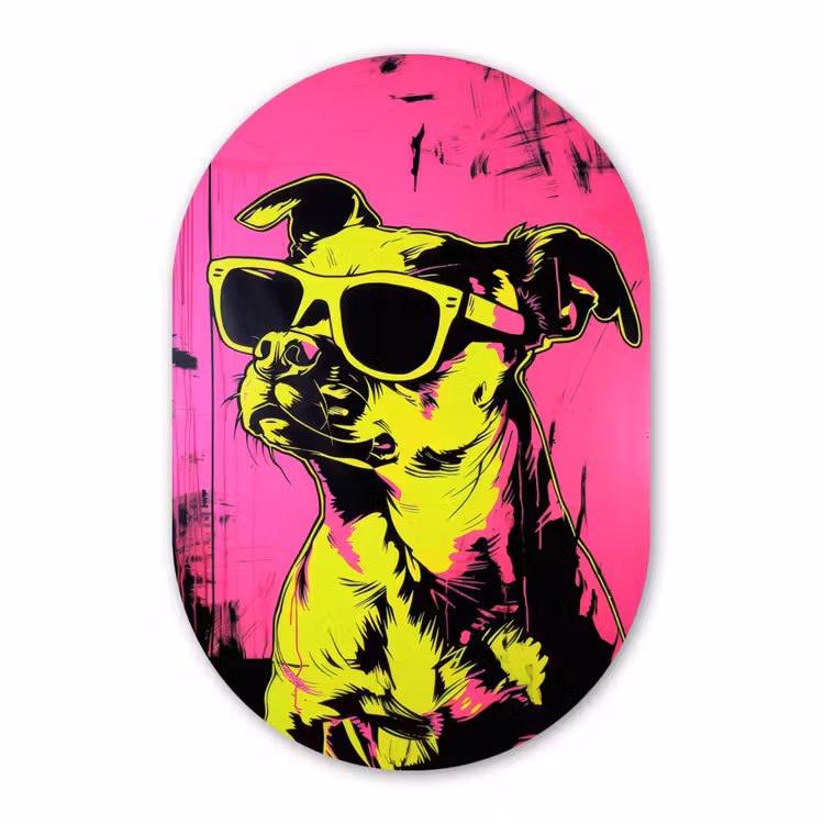 Muurovaal aluminium - Hond - Zonnebril - Roze - Art — 1