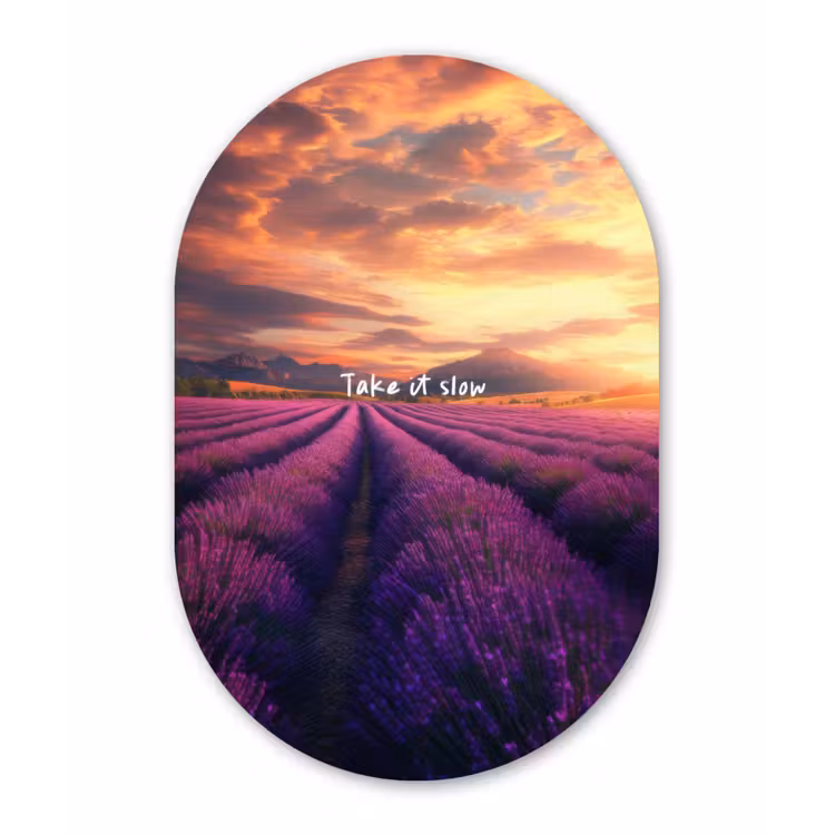 Muurovaal aluminium - Lavendelveld - Quote - Zonsondergang — 1