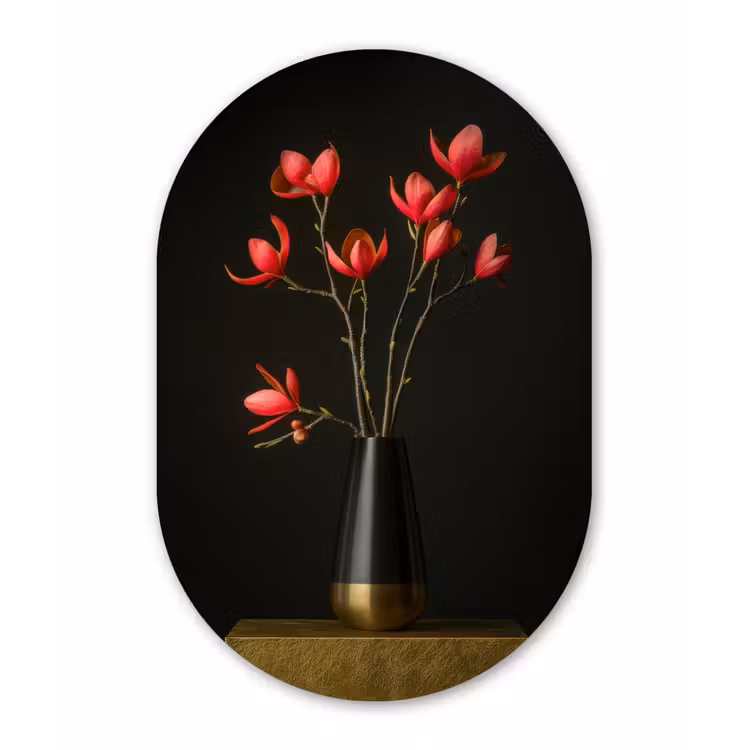 Muurovaal aluminium - Rode - Bloemen - Vaas — 1