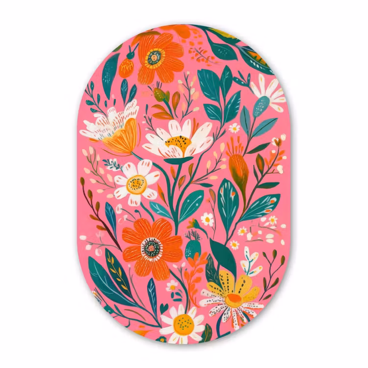 Muurovaal aluminium - Roze - Bloemen - Wit - Oranje — 1