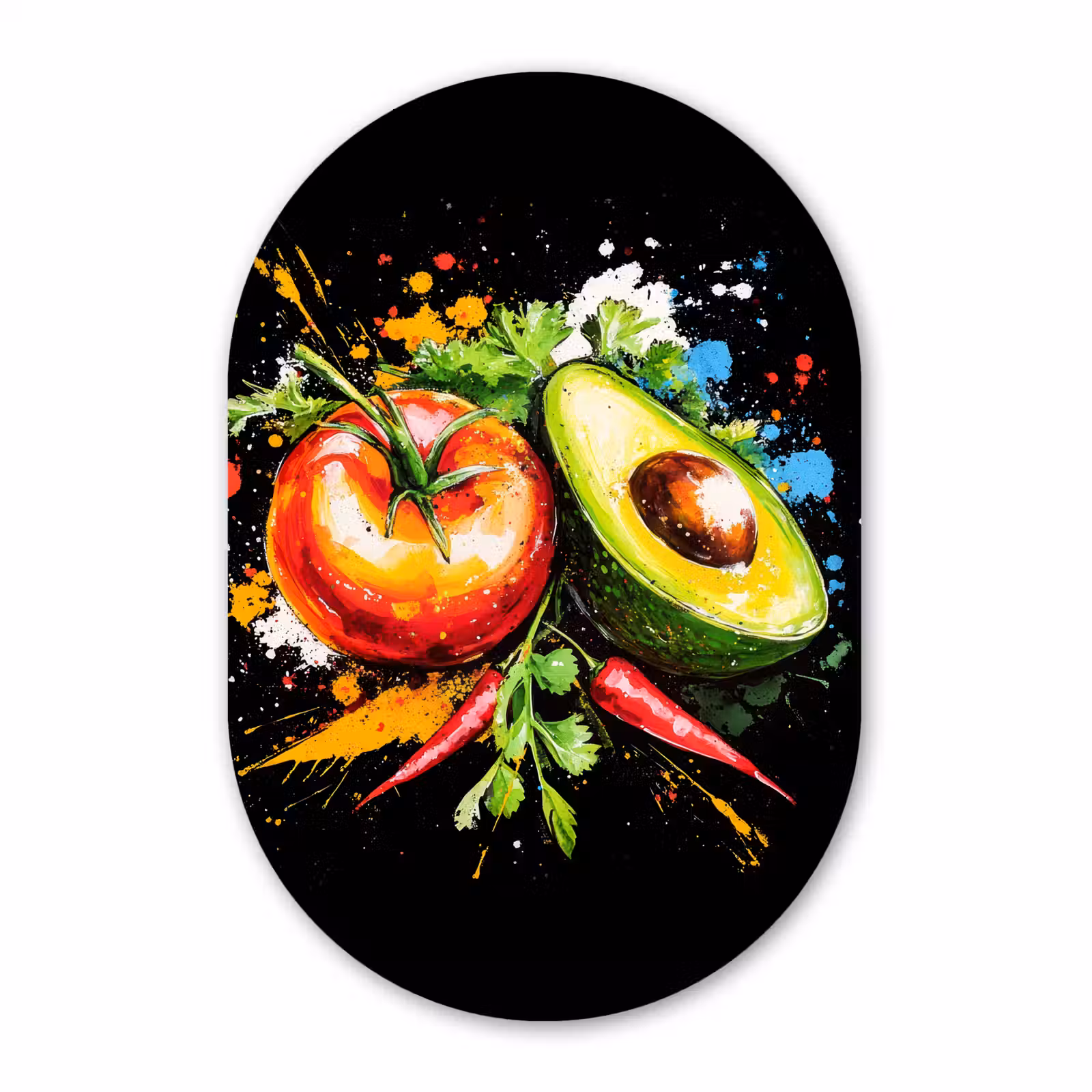 Muurovaal aluminium - Tomaat - Avocado - Peper - Graffiti - Verf - Modern — 1