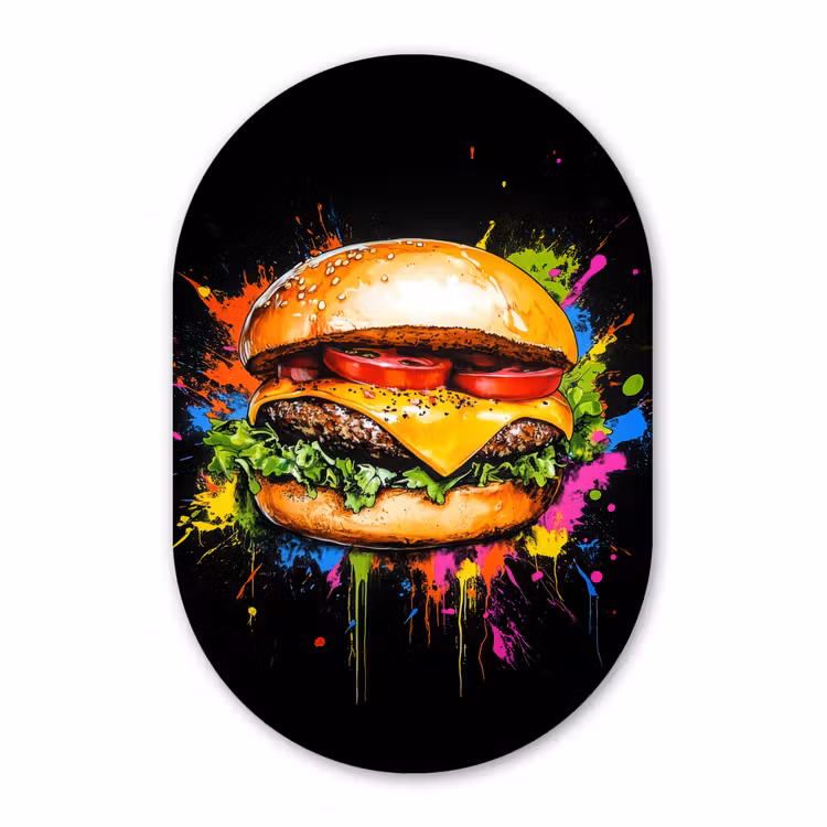 Muurovaal aluminium - Hamburger - Graffiti - Verf - Kleurrijk - Eten - Abstract — 1