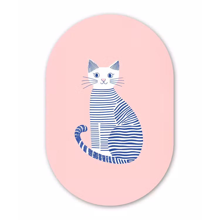 Muurovaal aluminium - Kat - Illustratie - Minimalistisch - Roze — 1