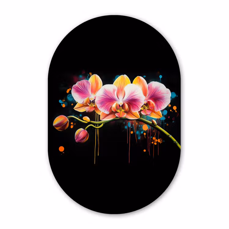 Muurovaal aluminium - Orchidee - Graffiti - Kleurrijk - Bloemen - Abstract — 1