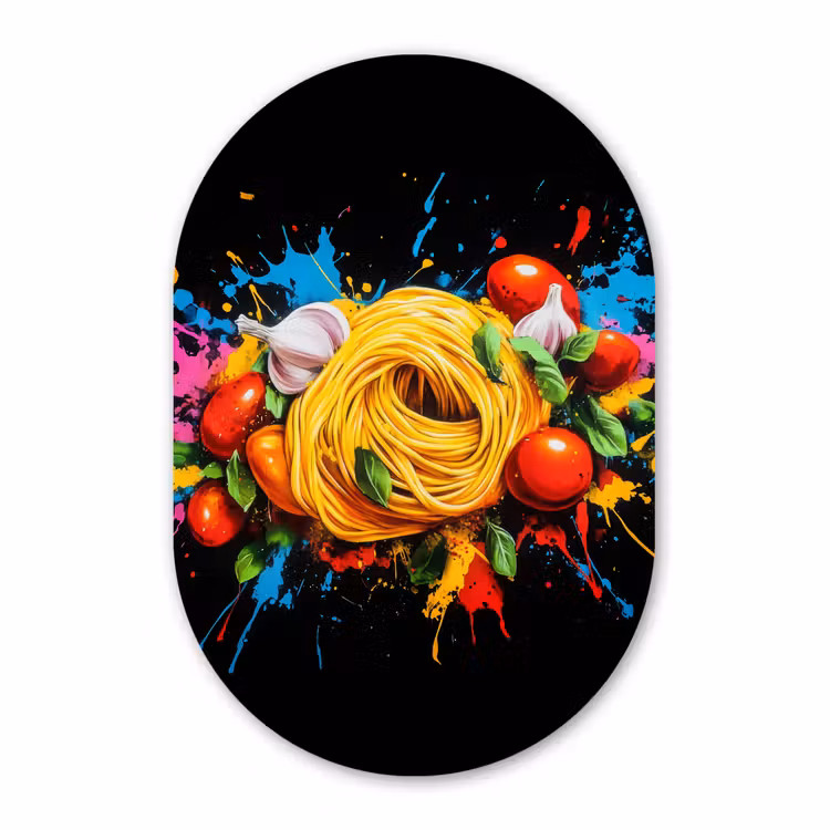 Muurovaal aluminium - Spaghetti - Graffiti - Verf - Kleurrijk - Eten - Modern — 1