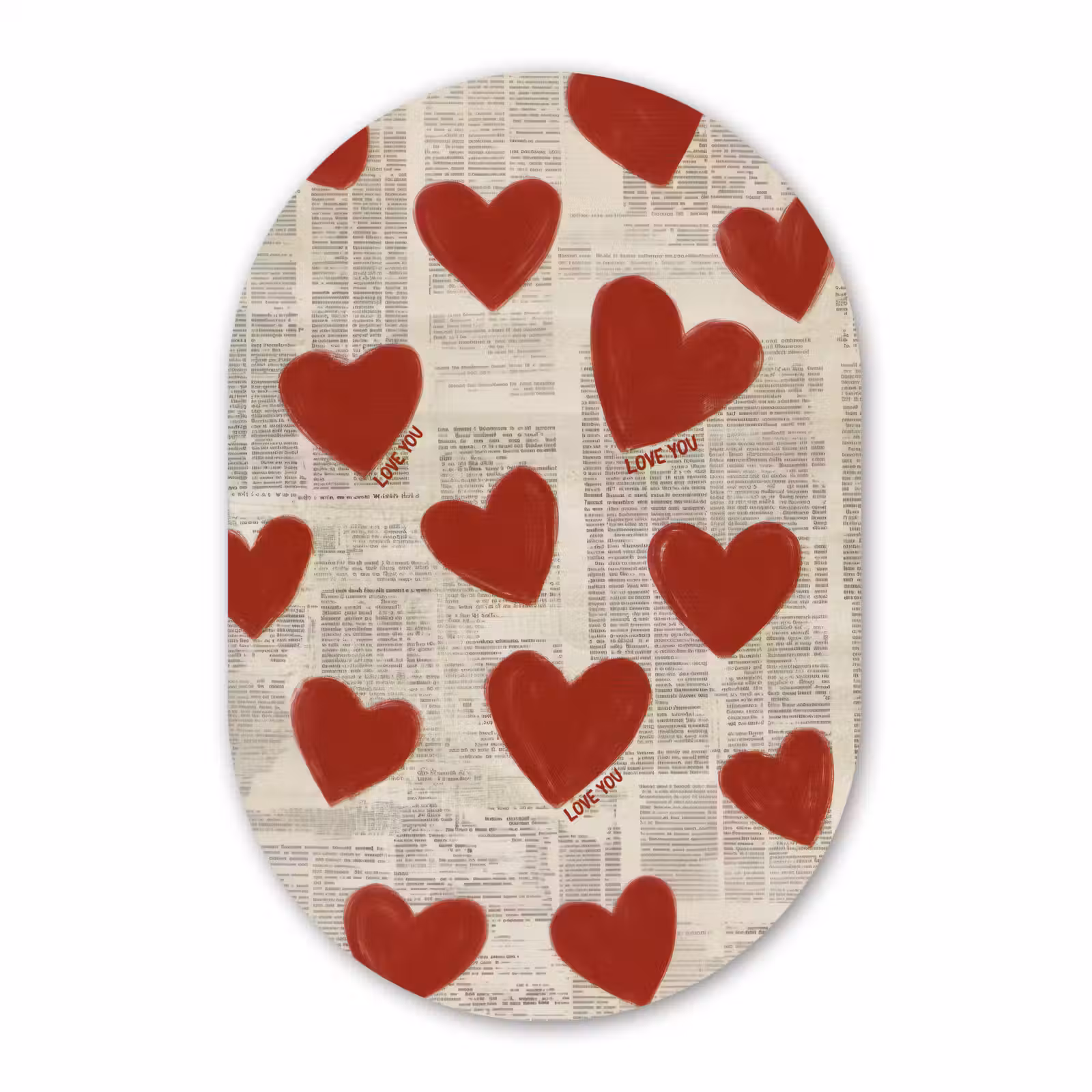 Muurovaal aluminium - Hartjes - Krant - Loveyou — 1