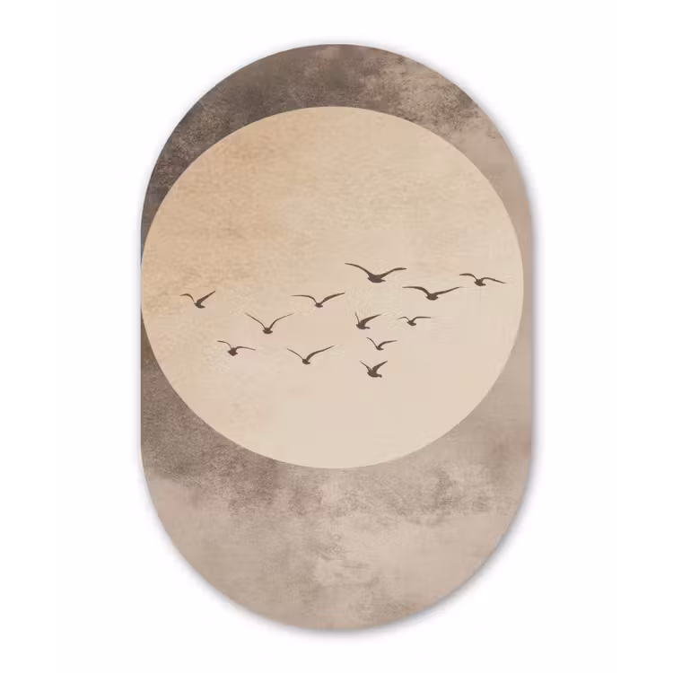 Muurovaal aluminium - Vogel - Beige - Japandi — 1